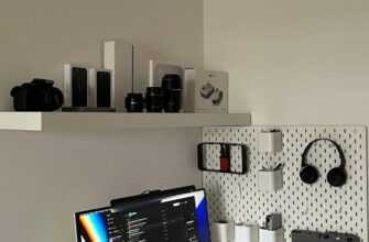 a white desk with a computer on top of it